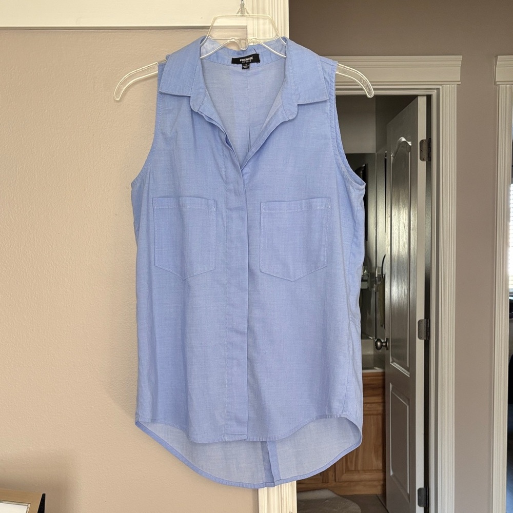 Premise Sky Blue Sleeveless Blouse